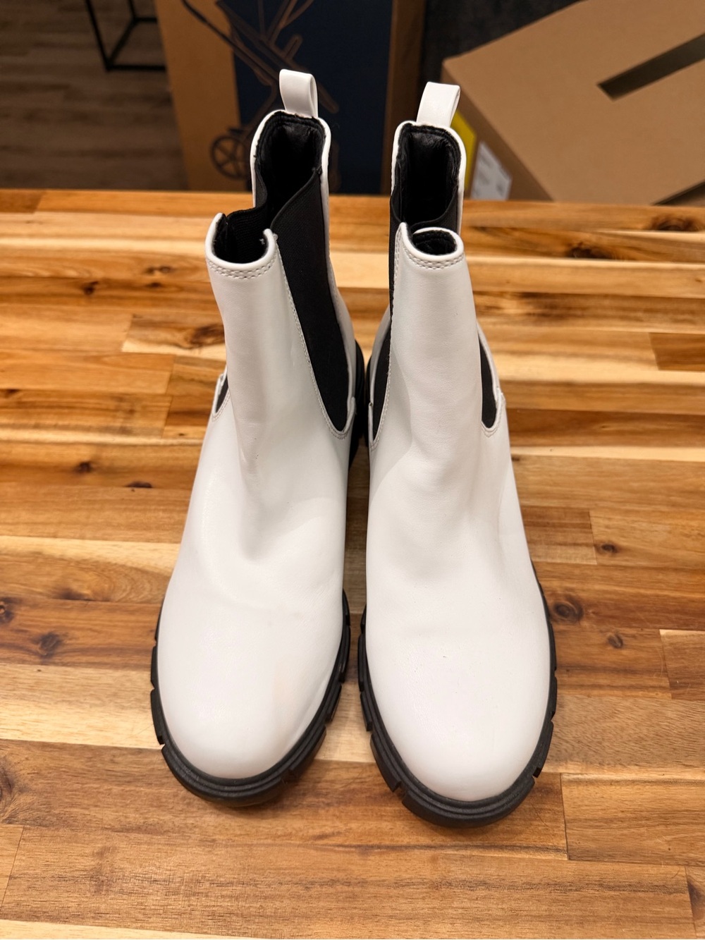 Madden Girl White Chelsea Ankle Boots with Black Elastic